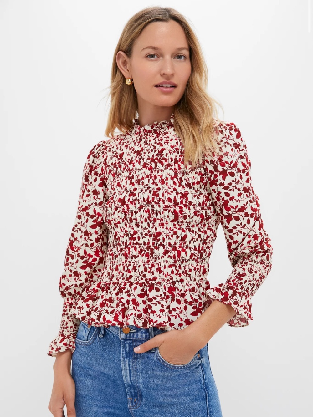 HYACINTH HOUSE
Red & Cream Floral Smocked Cynthia Blouse